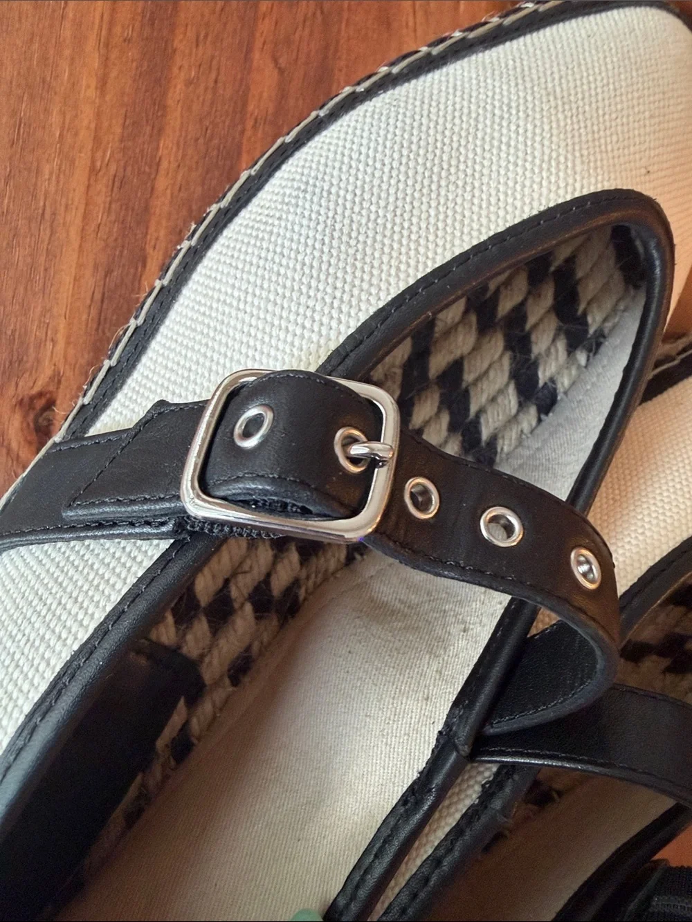 Madewell Cream and Black Mary Jane Canvas Espadrilles 8.5